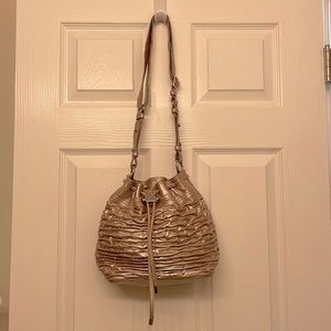 Badgley Mischka Champagne Leather Bucket Bag